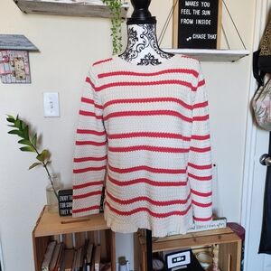 Talbot's Xl Cream with Orange Red Stripes Cable Knit Sweater Long Sleeve